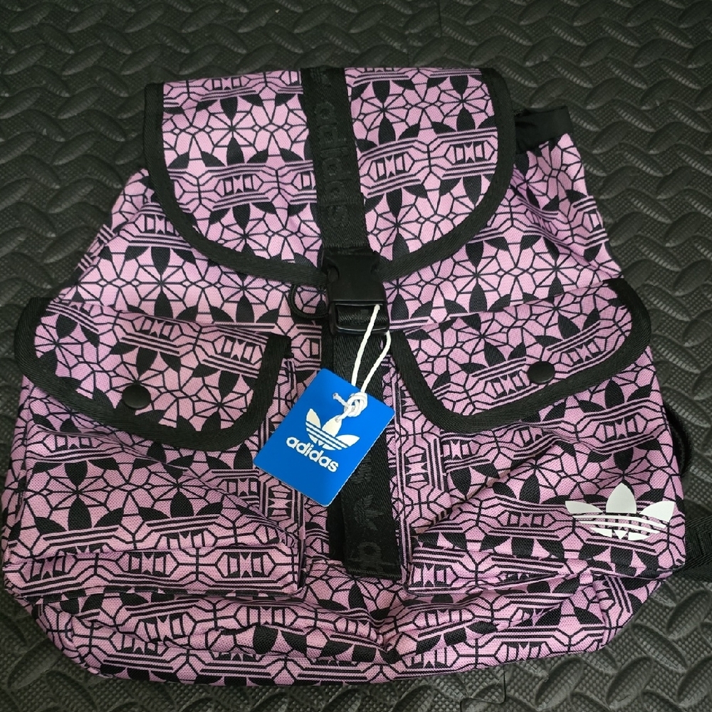 Adidas Women's Backpack in Pink and Black Geometric Design
